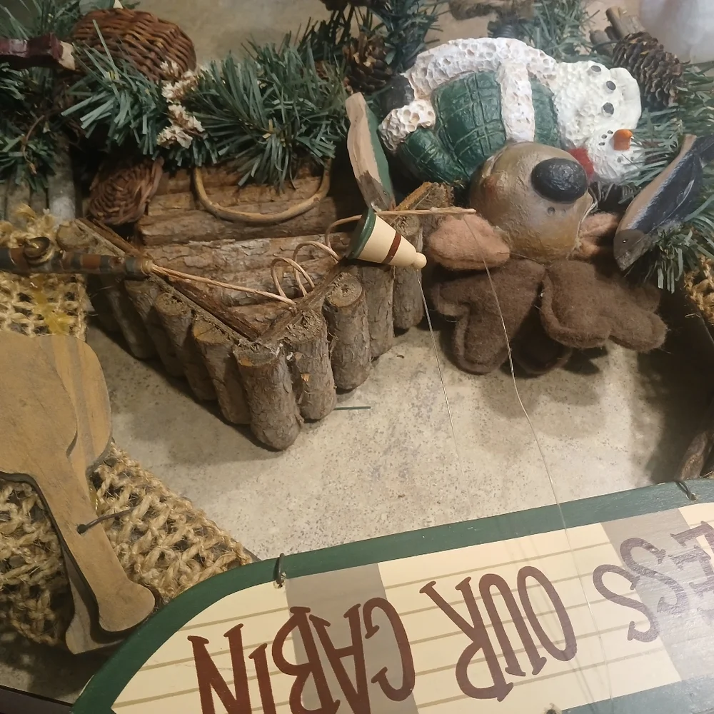 Rustic Cabin Wreath with Reindeer And Snowman